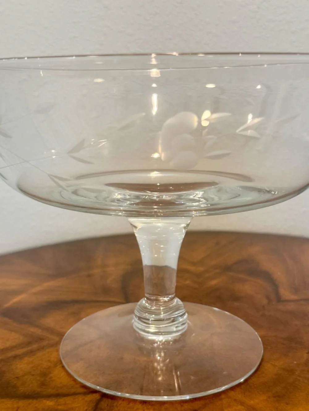Princess House Heritage Clear Etched Glass Compote Bowl 9 5/8 X 7” Hand Blown